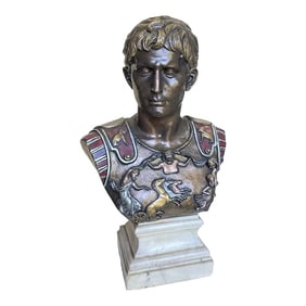 Mid 20th Century After the Antique Polychromed Bronze Bust of the Prima Porta Augustus Caesar