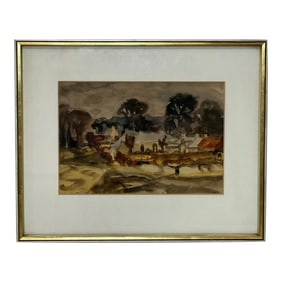 1960s Scottish Painting Historic Temple Village by Sir William George Gillies Cbe Lld Rsa Pprsw Ra,