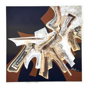 Vintage 1970s Abstract Mixed Media on Canvas