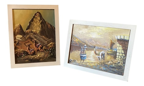 1970s Hand Painted Llama Paintings- a Pair