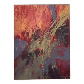 Vintage Boho Abstract Oil Painting on Board