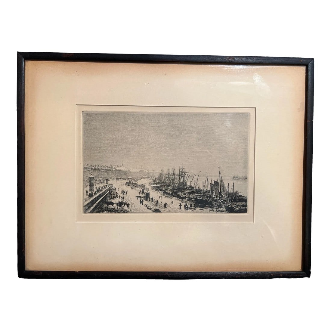 Maxime Lalanne "Rade De Bordeaux" Original Etching C. 1868: This is a mid 19th century etching entitled "Rade de Bordeaux, Janvier" (Port Of Bordeaux In Winter), Maxime Lalanne in London in 1868. The etching depicts many boats in the busy harbor of Bordeaux, i