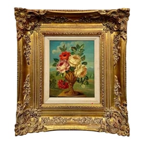 Vintage Boho Floral Still Life Oil on Board Signed by the Artist