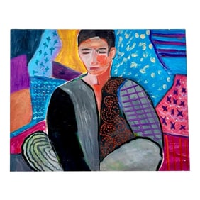 Vintage Boho Fauvist Portait Painting on Canvas
