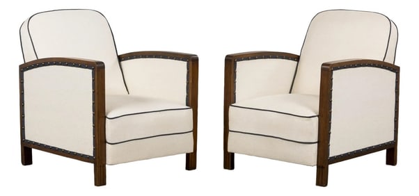 1930s French Art Deco Maple Club Chairs in Off-White- A Pair