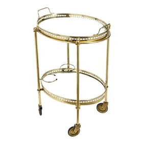 Brass Two-Tier Bar Cart on Wheels, Attributed to Maison Jansen