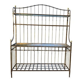 Vintage French Style Iron, Slate and Glass Bakers Rack