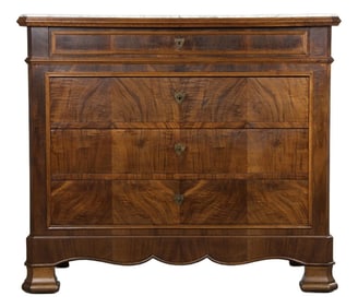 19th Century French Louis Philippe Walnut Chest of Drawers W/ Marble Top