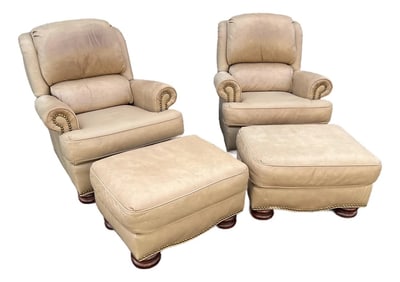 A Pair of Bradington Young Leather Recliners and Ottomans- 1990's