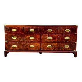 Vintage Mid-Century Hekman 7-Drawer Campaign Chest | Mahogany Credenza, Burlwood Sideboard