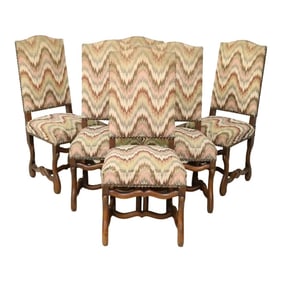 Set of 6 19th Century French Walnut Os De Mouton Dining Chairs - Missoni-Style Flame Stitch Uphols