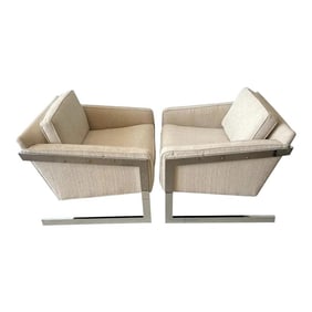 1970s Chrome Cantilever Club Chairs, Newly Upholstered - a Pair