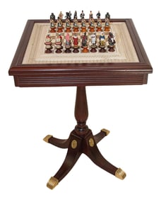 1980s "The Raj" Hand Painted India-British War 1857 Game Chess with Table