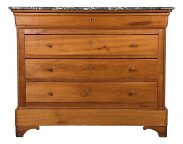 19th Century French Louis Philippe Maple Chest of Drawers W/ Marble Top