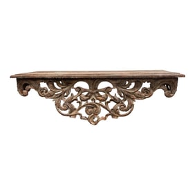 19th Century French Carved and Distressed Wood Wall Mounted Console Table