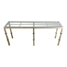 Italian 1970s Chrome & Glass Console With Brass Faux Bamboo Mounts