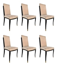 Mid 20th Century Maison Jansen Black Lacquer and Brass Dining Chairs - Set of 6