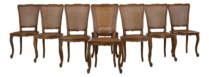 Antique French Louis XV Style Provincial Maple Cane Dining Chairs - Set of 8