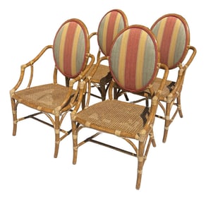 McGuire Vintage Rattan Oval Back Chairs, a Set of 4