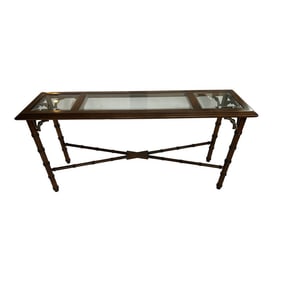 Mid Century Lane Mahogany Faux Bamboo Glass Top Console Table