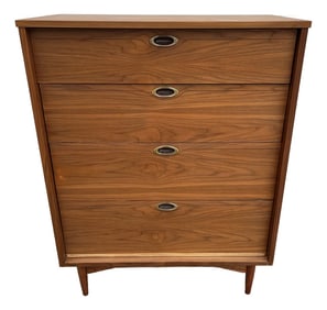 1960s Mainline by Hooker Walnut Four Drawer Tall Chest of Drawers- Newly Refinished
