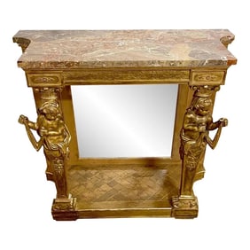 19th Century Italian Neoclassical Breccia Viola Marble & Giltwood Figural Console