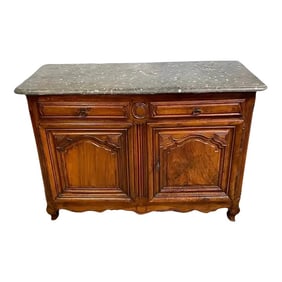 18th Century French Louis XV/Provincial French Buffet With Black Shell Marble