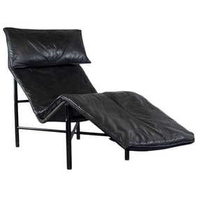 Tord Bjorklund Chaise Longue in Black Leather, Sweden 1970s