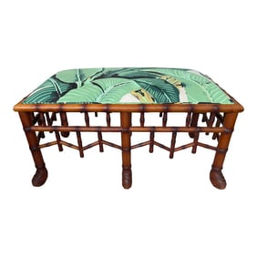 Faux Bamboo Newly Upholstered Bench, Palm Fabric