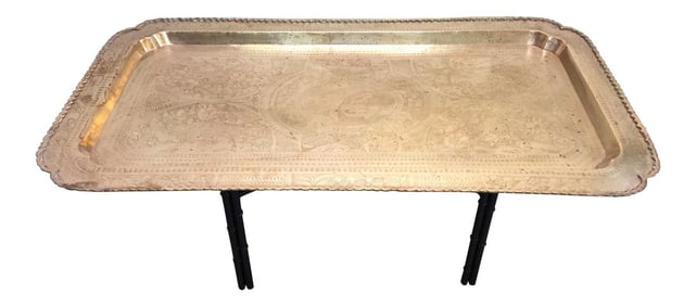 1960s Boho Chic Rectangular Brass Tray Coffee Table