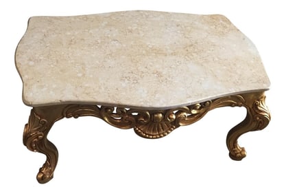 Neoclassical Marble Topped Gilded Coffee Table