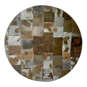 Late 20th Century Large Industrial Patinated Patchwork Metal Hanging Disc Bar