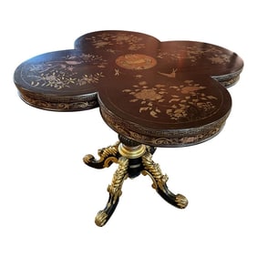1920s Antique Chinoiserie Lacquer Decorated & Gilt Wood Center Table