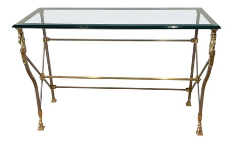 Mid 20th Century Maison Jansen Style Neoclassical Brass, Steel & Glass Console