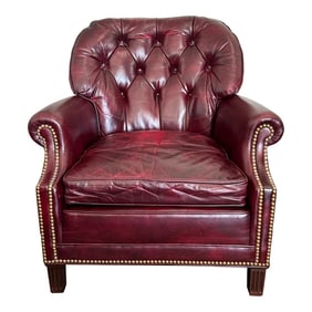 Mid-Century Hancock & Moore Tufted Leather Club Chair - Nailhead Traim