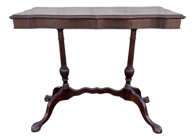 Traditional Victorian Mahogany Console Side Table- Clawfoot, Scalloped Edge