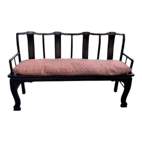 Antique Elmwood Settee With Sculptural Back - Extra Long Bench