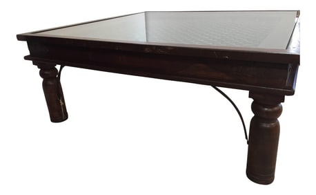 20th Century Anglo Indian Wooden Coffee Table With Iron and Glass