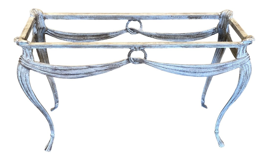 1970s Metal Console Table Base: Beautiful metal console table base. Perfect for the interior designer. Glass table top can be made upon request, please inquire. **Matching square coffee table available, please inquire. Condition: Al