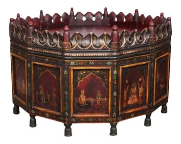 Antique Anglo-Raj Hand-Painted Teak Coffee Table India