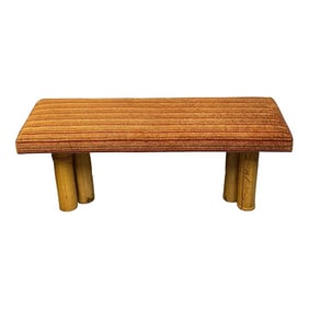 Mid 20th Century Bamboo Upholstered Long Bench