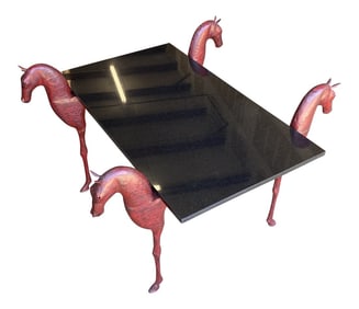 Figurative Metal and Stone Equestrian Horse Table