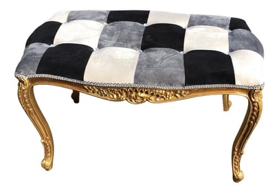 Hollywood Regency Rococo Gilded Harlequin Bench