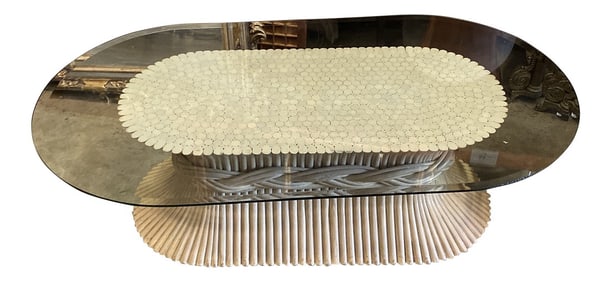 1970s McGuire White Wheat Coffee Table