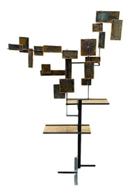 Mid 20th Century Brutalist Enamelled Iron ?âtagére in the Style of Paul Evans