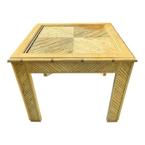 1970s Vintage Hollywood Regency Faux Bamboo Pencil Reed Square Coffee or Side Table