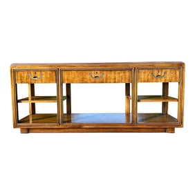 Drexel Heritage Accolade Campaign Console Table - Vintage Sideboard or Sofa Table With Brass Hardw