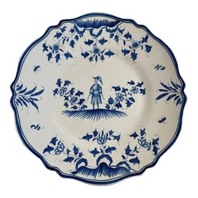 1940s French Faience Blue and White Malicorne Plate by Emile Tessier