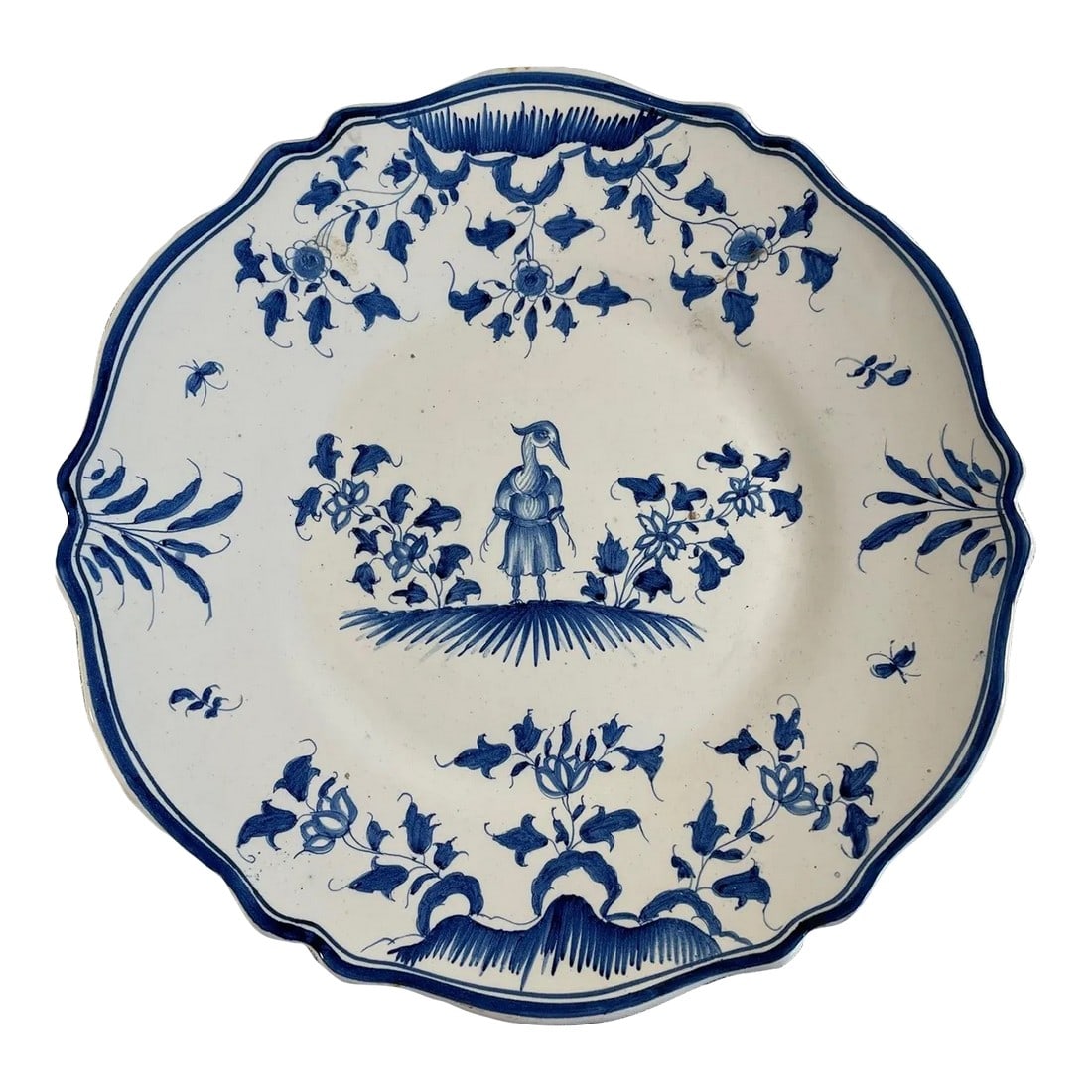 1940s French Faience Blue and White Malicorne Plate by Emile Tessier