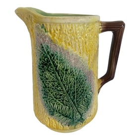 19th Century English Majolica Yellow Tobacco Leaf Pitcher
